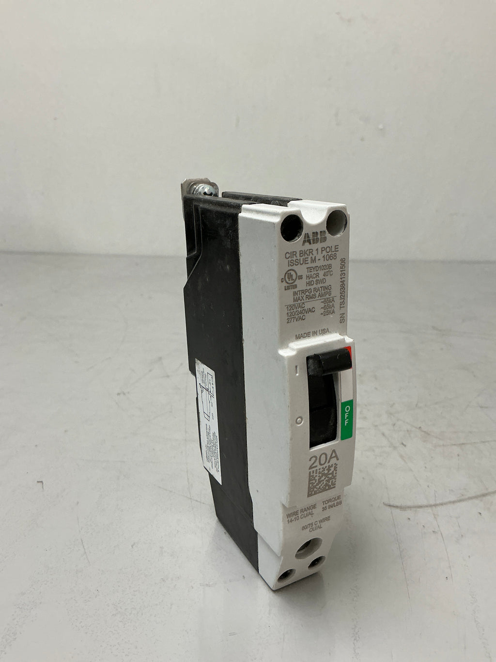Used ABB TEYD1020B 1 Pole, 20 Amps, 240 Volts Circuit Breaker