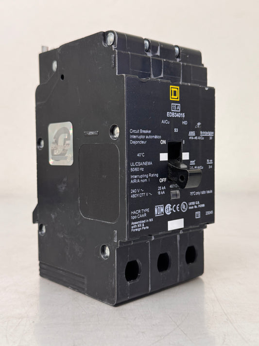 Used Square D EDB34015 15 Amp, 3 Pole, 480 Volt Breaker
