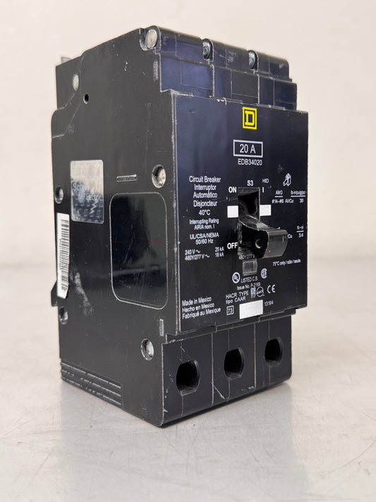 Used Square D EDB34020 20 Amp, 3 Pole, 480 Volt Breaker