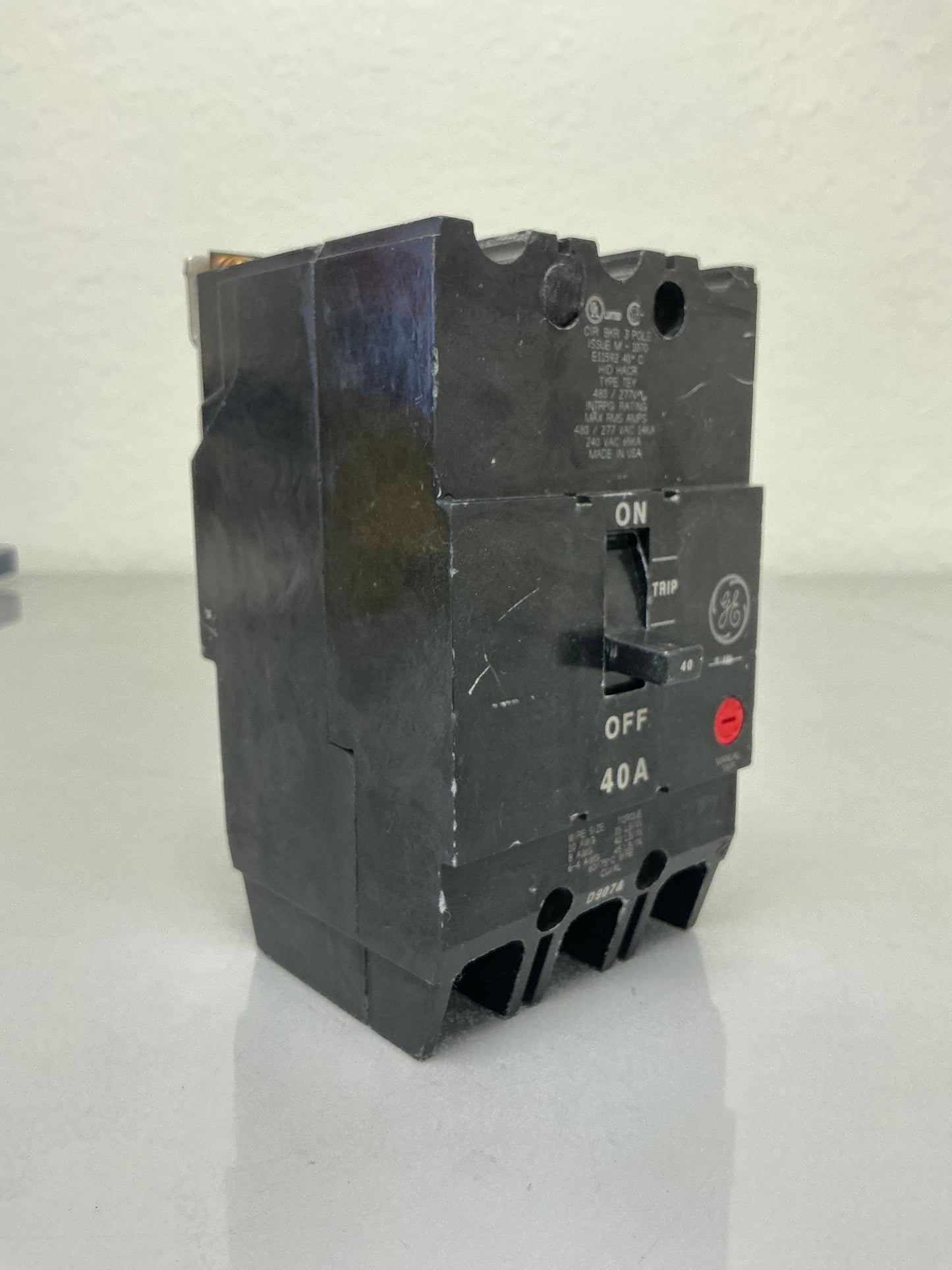 Used General Electric TEY340 40 Amp, 3 Pole, 480 Volt Breaker