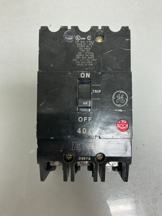 Used General Electric TEY340 40 Amp, 3 Pole, 480 Volt Breaker