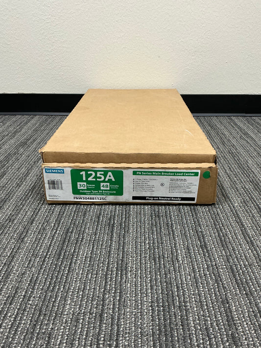 New In Box Siemens PNW3048B1125C 125 Amp, 240 Volt, Main Breaker, 30 Circuit, Outdoor Load Center
