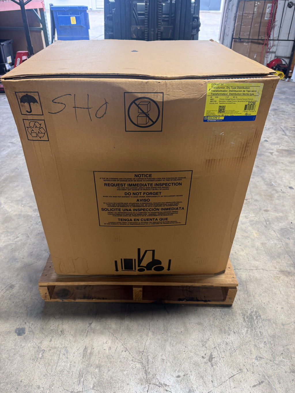 New Square D 45 KVA Transformer, 3 Phase, Primary 480, Secondary 208/120 Delta Y